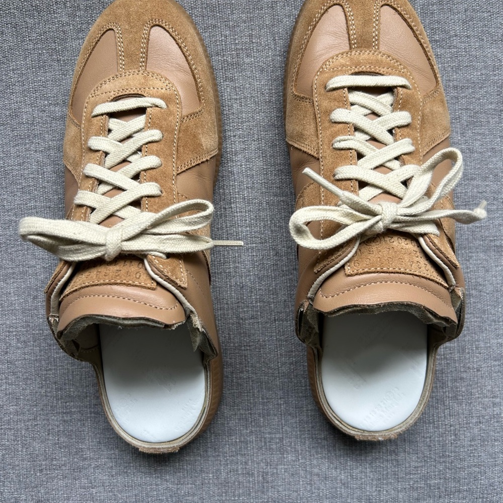 NEW! Maison Martin Margiela Tan Suede & Leather Sneakers with Cream Laces